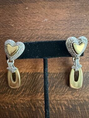 Brighton vintage Two-Tone Heart Drop Earrings - Gold & Silver